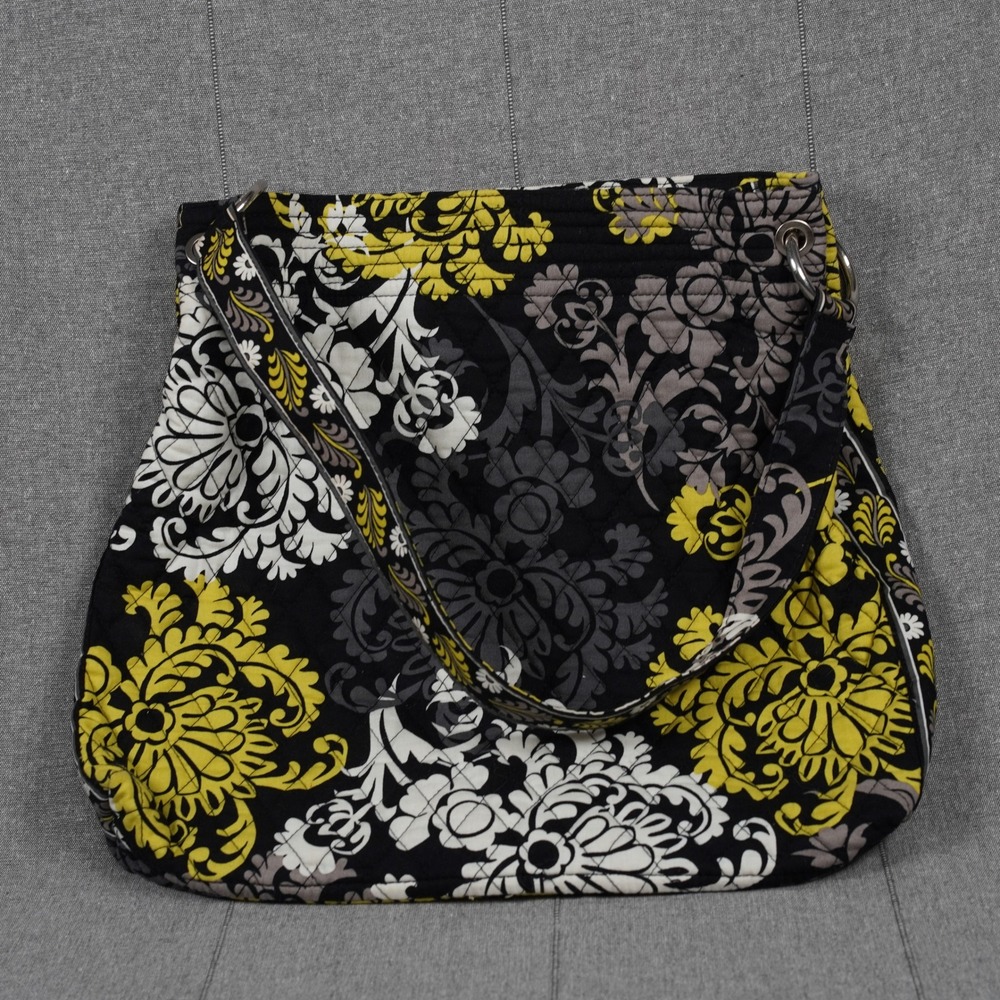 Vera Bradley Baroque Black and Yellow Floral Magnetic Closure Women's Bag Tote